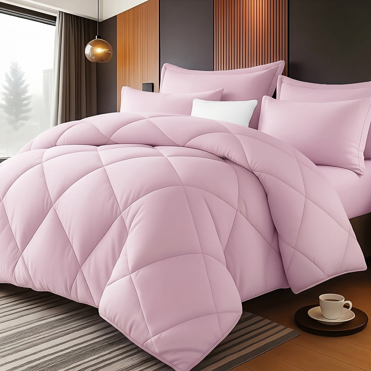Quilted Comforter Set Twin Queen King Size – Soft Diamond Pattern Quilt with Pillowcases Ultra-Fine Fiber Fill Lightweight Breathable All-Season Bedding 2/3 Piece Multiple Colors