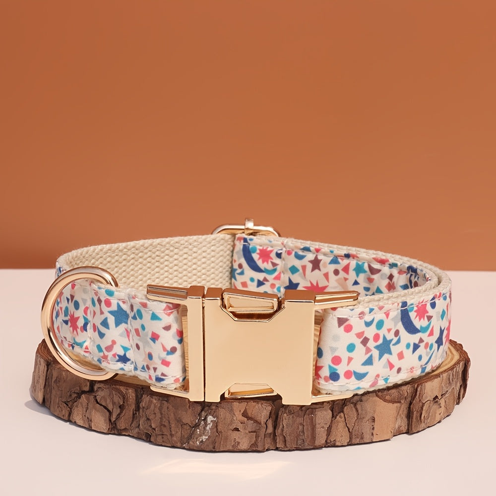 Personalized Dog Collar with ID Tag - Customizable Anti-Lost Pet Collar in 21 Styles, Adjustable XS to XL for Small Medium Large Dogs, Plaid Floral Dot Patterns, Engraved Contact Information