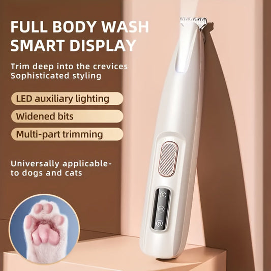 Multifunctional Pet Hair Clipper with LED Light USB Rechargeable - Low Noise Electric Dog & Cat Grooming Trimmer for Paw, Eyes, Ears, Face & Butt, Precision Cordless Pet Fur Remover for At-Home Grooming