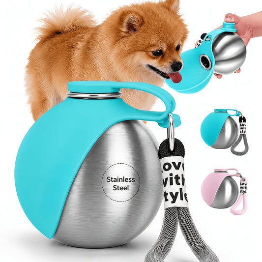Upgraded Stainless Steel Pet Travel Water Bottle with Integrated Bowl – Leak-Proof 2-in-1 Water & Food Dispenser for Cats & Dogs, Food-Grade BPA-Free Portable Dog Water Bottle for Hiking Outdoor Travel