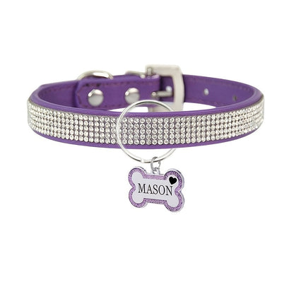 Personalized Pet Collar with Rhinestone Diamond Decoration & Free Engraved ID Tag – Adjustable Anti-Lost Cat & Dog Collar – Japanese Style Bling Collar for Small Medium Dogs & Cats, Multiple Colors & Sizes