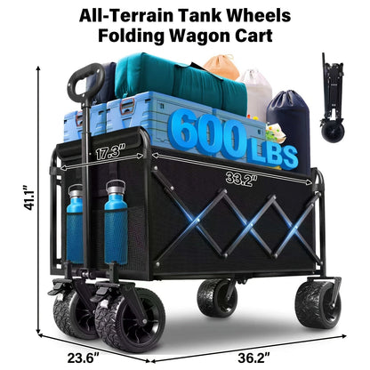 Collapsible Wagon Cart 360 520 580 600LBS Heavy Duty Foldable Utility Wagon with Wheels for Grocery Camping Garden Sports Shopping Beach