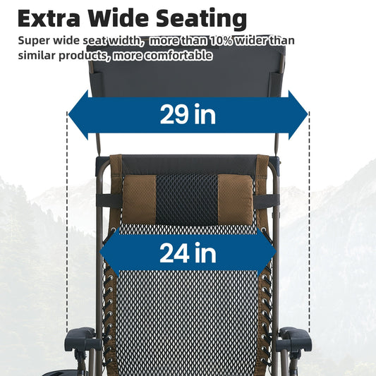 Zero Gravity Chairs with Canopy, Set of 2, 400 Lb Capacity, Adjustable Folding Anti-Gravity Recliner, Side Tray & Headrest, for Patio, Beach & Camping Outdoor Lounging